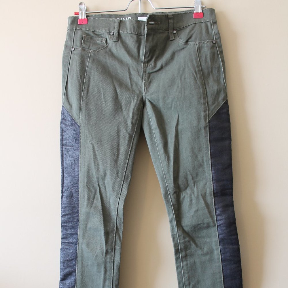 DKNY Green Skinny Jeans with Black Panels